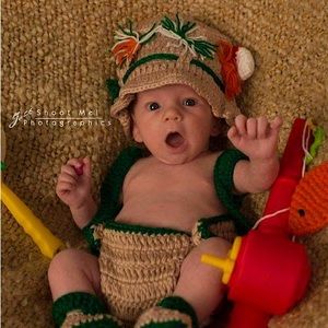 Handmade lil fisherman’s outfit w/ props newborn/1st yr photos or costume outfit